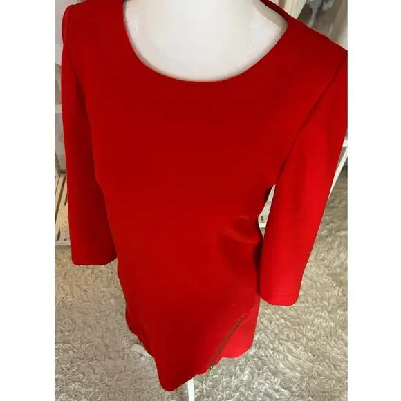 J Crew Women's Sz 00 Red Orange Lined Zipper Accent Shift Dress #0263 - Picture 4 of 13